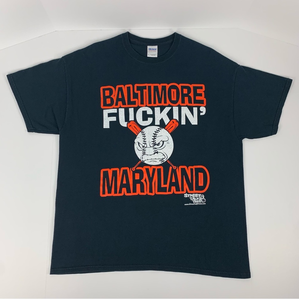 Baltimore Baseball Fan T-Shirt Street Trash Talk Y2k Black Tee Mens Size XL